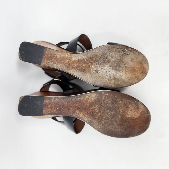 Givenchy Platform Wood Wedge Sandals Women 38/8 Black Strappy Leather Buckle - Picture 9 of 9